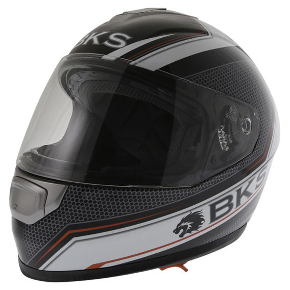 BKS Podium Black White Red Full Face Motorcycle Helmet Front Left