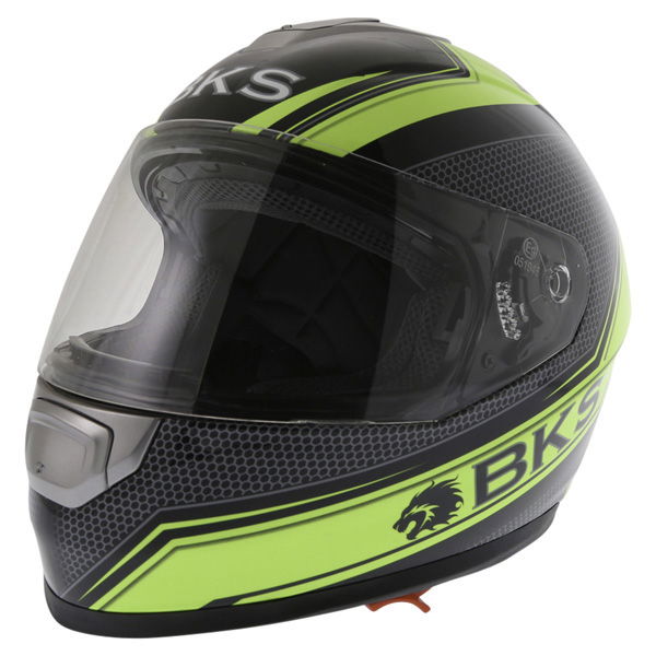 BKS Podium Black Flo Yellow Full Face Motorcycle Helmet Front Left