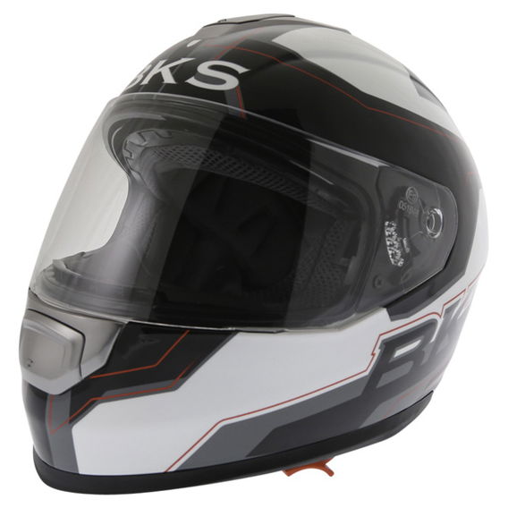 BKS Logo Black White Red Full Face Motorcycle Helmet Front Left