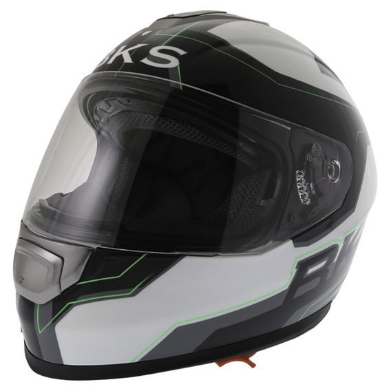 BKS Logo Black White Green Full Face Motorcycle Helmet Front Left