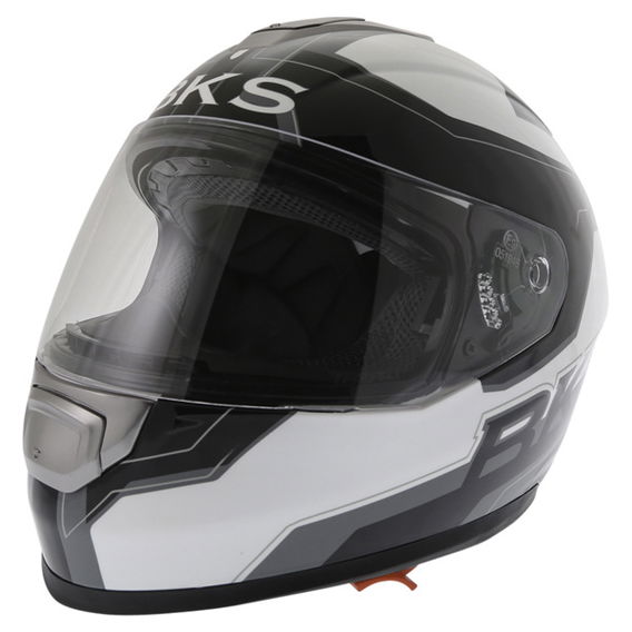 BKS Logo Black White Grey Full Face Motorcycle Helmet Front Left
