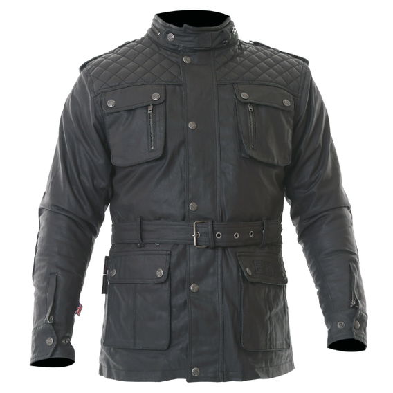 BKS Hawker Mens Black Wax Cotton Motorcycle Jacket Front