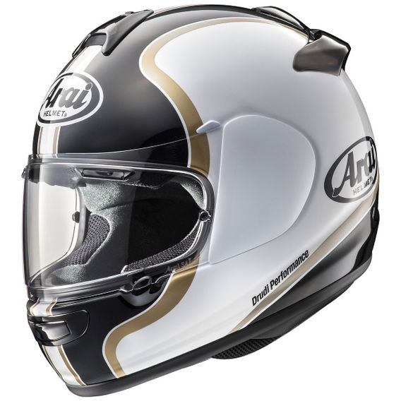 Arai Axces III Dual Black White Gold Motorcycle Helmet Front Left