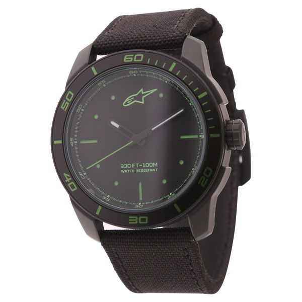 Alpinestars Black Green 3H Tech Watch with Black Nylon Strap