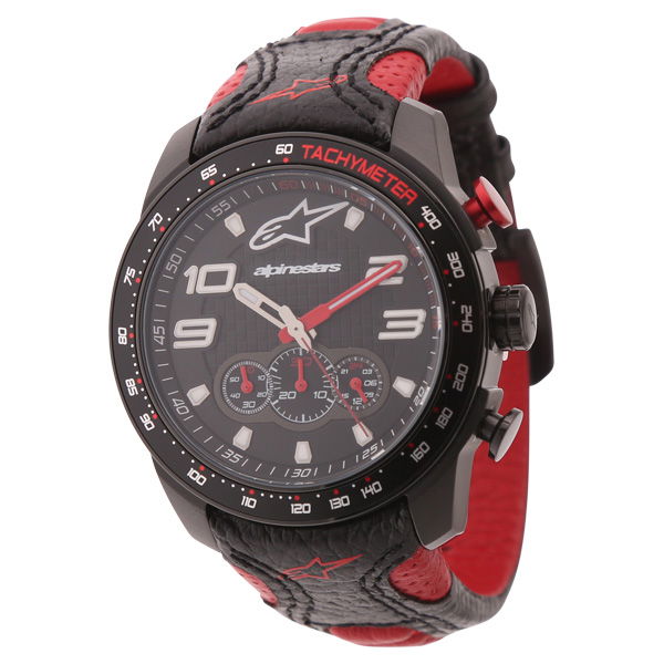 Alpinestars Tech Watch Chrono Black Red Leather Strap Black Red Leather Strap Black Red