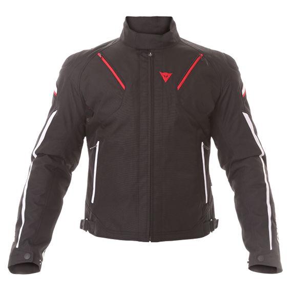 Dainese Stream Line D-Dry Mens Black Red White Waterproof Textile Motorcycle Jacket Front