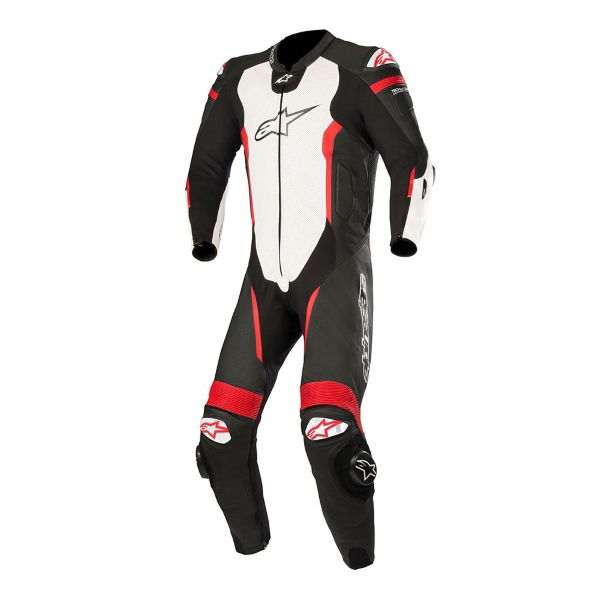 Alpinestars Missile Tech Air 1pc Mens Black White Fluo Red Leather Motorcycle Suit Front