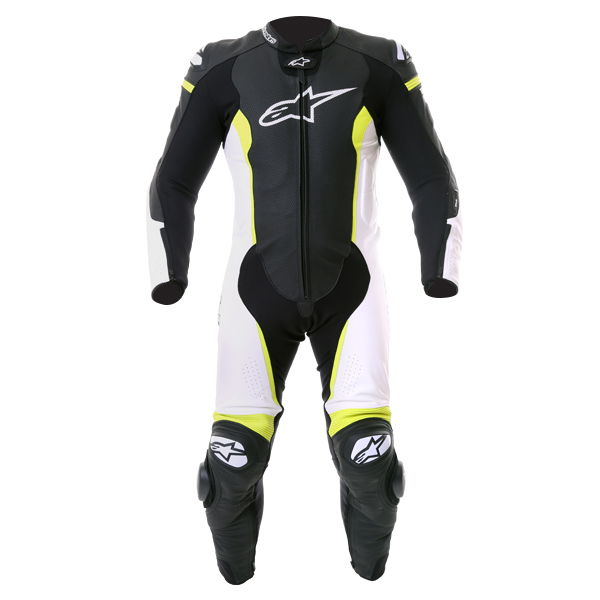Alpinestars Missile Tech Air 1pc Mens Black White Fluo Yellow Leather Motorcycle Suit Front