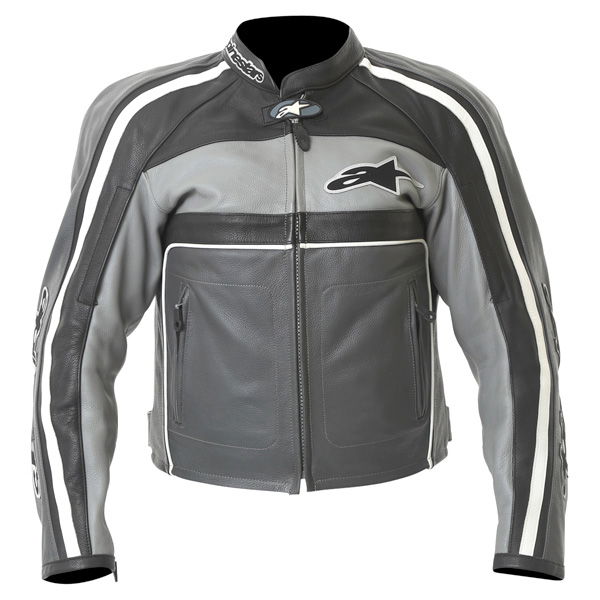 Alpinestars Dyno 2 Anthracite Grey Black Leather Retro Motorcycle Jacket Front