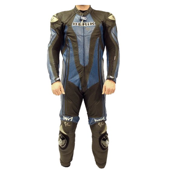 Berik Ls1-3751 Titan Mens Black Blue Leather Motorcycle Suit Front