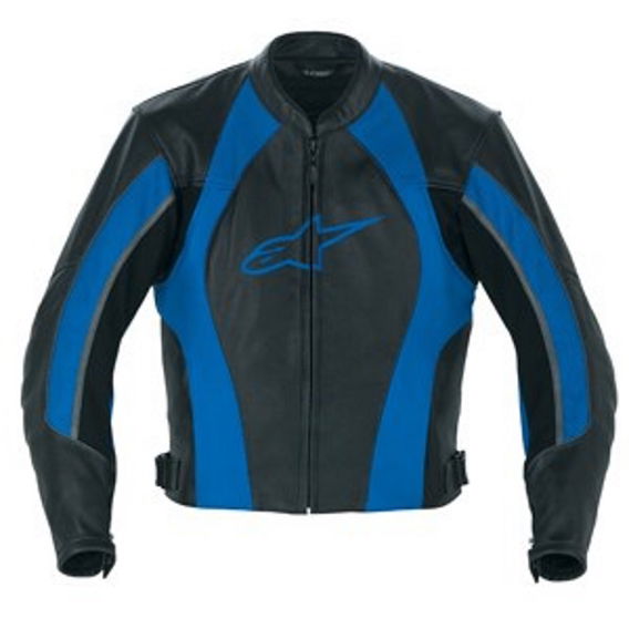 Alpinestars Octane Black Blue Leather Motorcycle Jacket Front