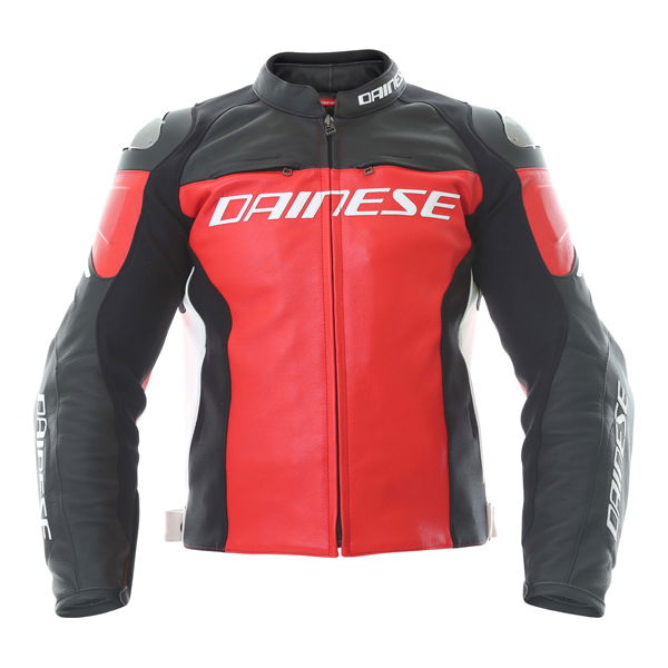Dainese Racing 3 Red Black Leather Motorcycle Jacket Front