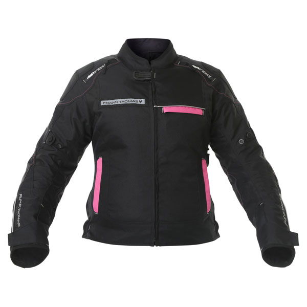 Frank Thomas FTW707 Galaxy Ladies Black Pink Textile Motorcycle Jacket Front