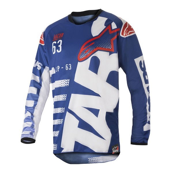 Alpinestars Racer Braap Adults Blue White Red Motocross Jersey 723 Front