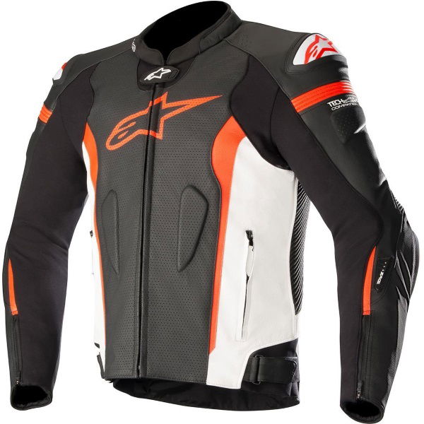 Alpinestars Missile Tech Air Compatible Black White Red Flo Leather Motorcycle Jacket Front