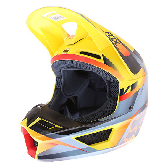 Fox V1 Motif Yellow Motocross Helmet Front Left