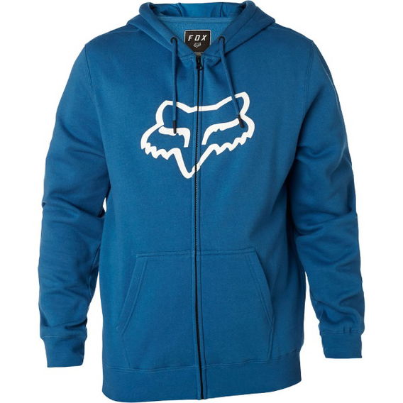Fox Legacy Distressed Blue Foxhead Zip Fleece Front