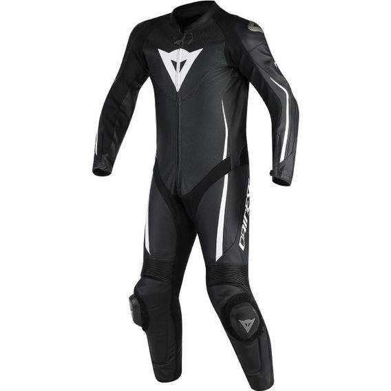Dainese Assen Black Black White Leather Motorcycle 1-Piece Suits Front