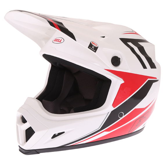 Bell MX-9 Blockade White Red Motocross Helmet Front Left