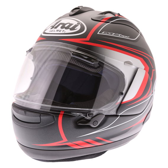 Arai RX-7V Maze Matt Black Red Full Face Motorcycle Helmet Front Left