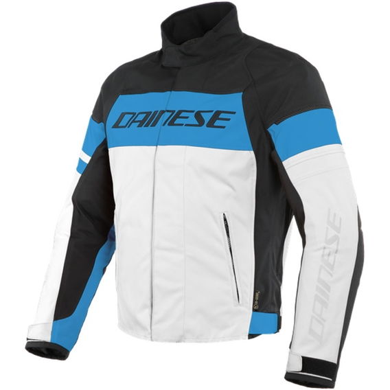 Dainese Saetta D-Dry White Blue Waterproof Textile Motorcycle Jacket Front