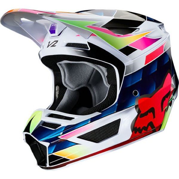 Fox V2 Kresa Multi Coloured Motocross Helmet Front Left