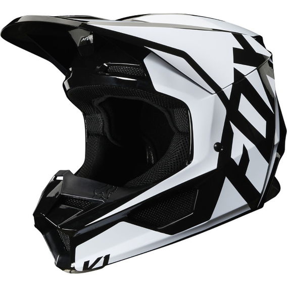 Fox V1 Prix Black Motocross Helmet Front Left