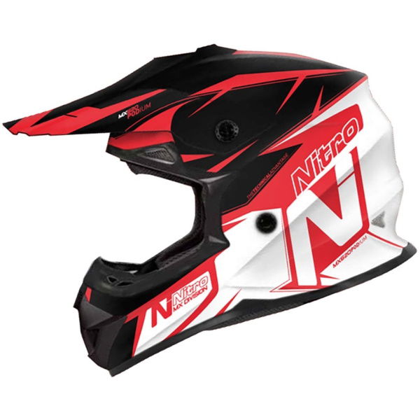 Nitro MX620 Podium Junior Childrens Black Red White MX Helmet Right Side