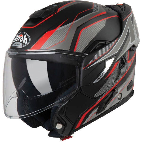 Airoh REV19 Flip Revolution Matt Black Red Flip Front Motorcycle Helmet Open