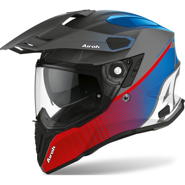 Airoh Commander Progress Red Blue Adventure Motorcycle Helmet Front Left