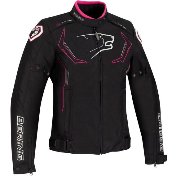 Bering Guardian Ladies Black White Pink Textile Motorcycle Jacket Front