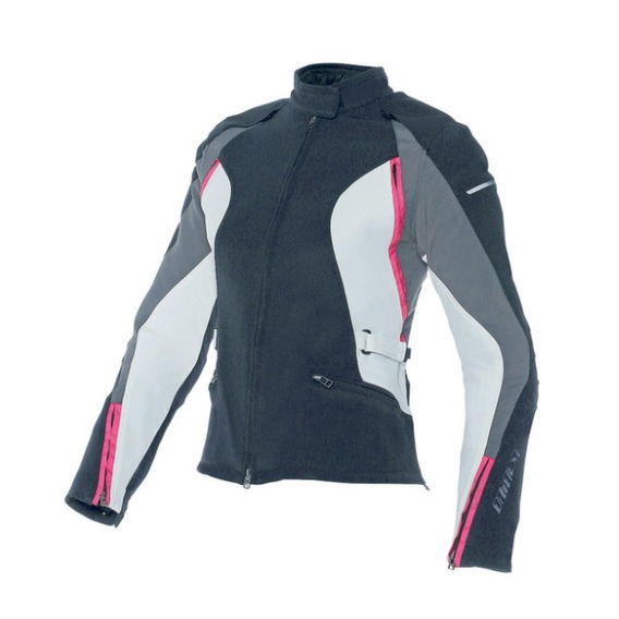 Dainese Arya Ladies Black Dark Gull Grey Fushsia Textile Motorcycle Jacket Front