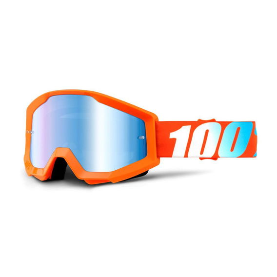 100% Strata Goggle Orange Mirror Blue Lens Mirror Blue Lens