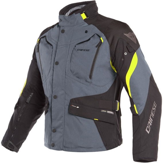 Dainese Dolomiti Gore-Tex Black Grey Yellow Waterproof Textile Motorcycle Jacket Front